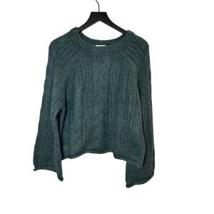 Cable Knit Crewneck Pullover Sweater with Bell Sleeves - Size Large